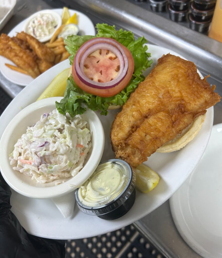 Fried grouper sandwich with coleslaw